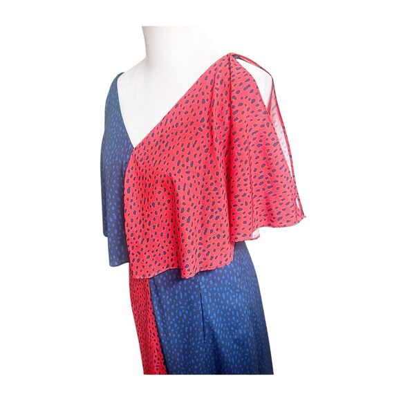 Women's Derek Lam Navy Red Handkerchief Cold Shoulder Midi Dress Sz 42/US10 NWOT - Picture 6 of 11